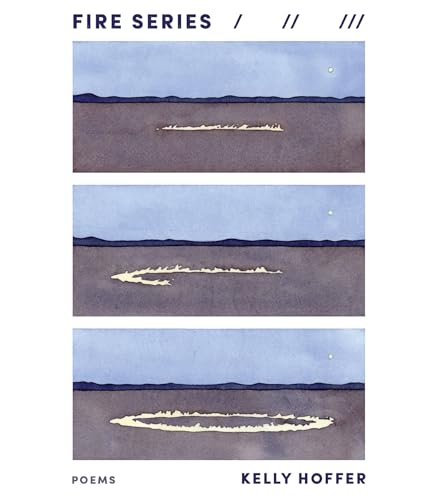 Book cover with three watercolor panels depicting a shoreline and fire.