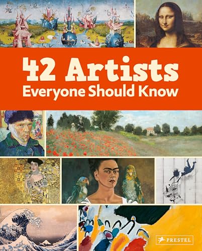 Book cover titled 42 Artists Everyone Should Know featuring a collage of famous artworks.