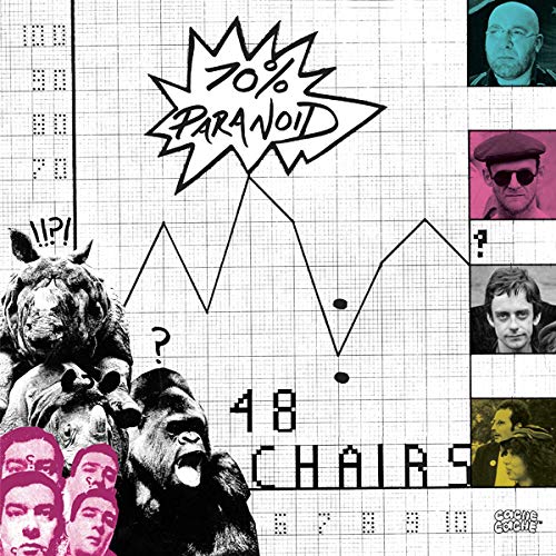 "Vinyl album cover with graph, gorilla, and multiple portraits on a grid background."