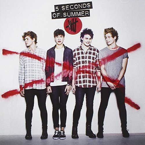 CD cover featuring the band 5 Seconds of Summer with red slashes.