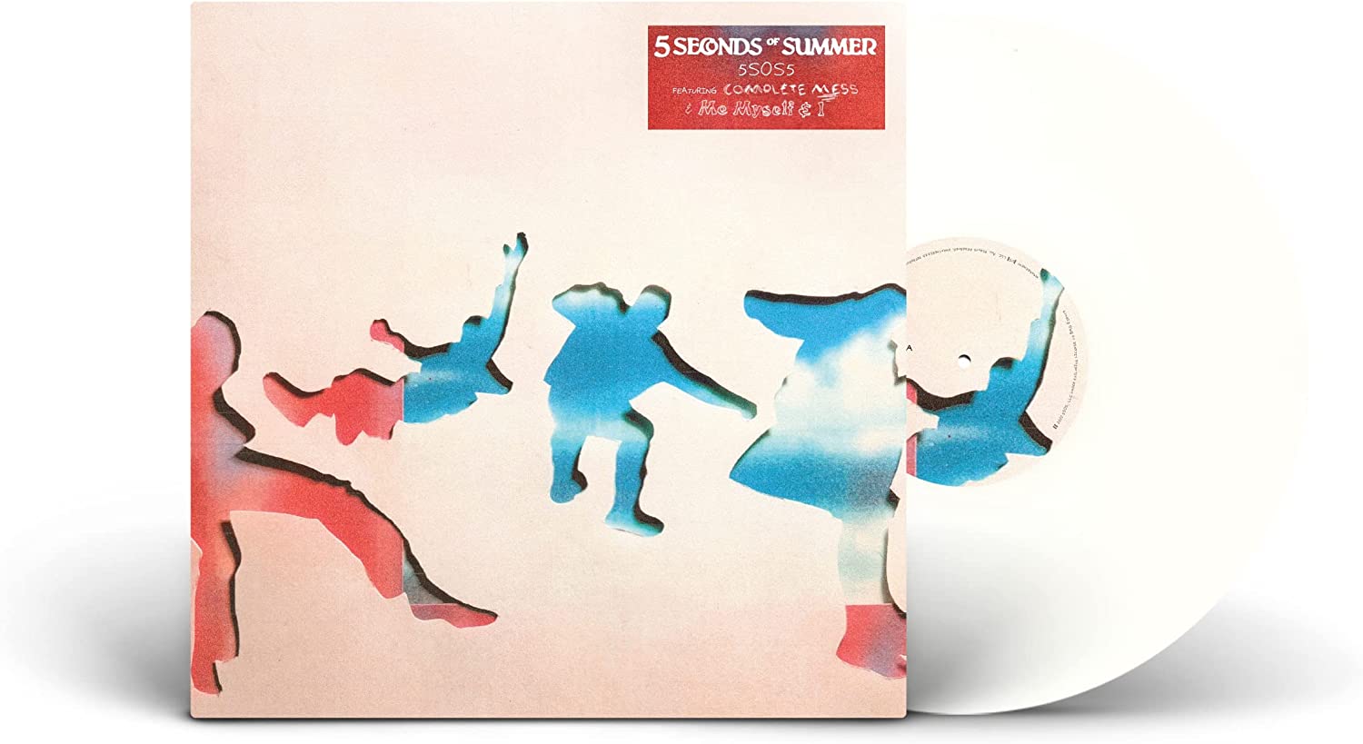 5SOS5 vinyl record cover with abstract watercolor figures in red and blue.