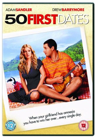 DVD cover for "50 First Dates" featuring Adam Sandler and Drew Barrymore.