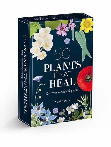 Card deck titled “50 Plants That Heal” with floral illustrations.