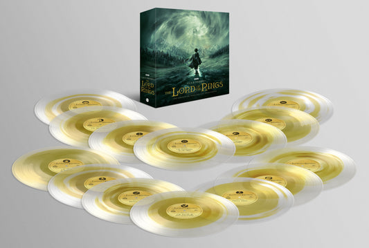The Lord of the Rings" vinyl box set with ten translucent gold records.