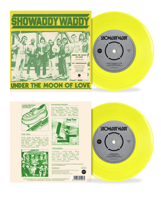 Showaddywaddy "Under The Moon Of Love" yellow 7-inch vinyl record cover.