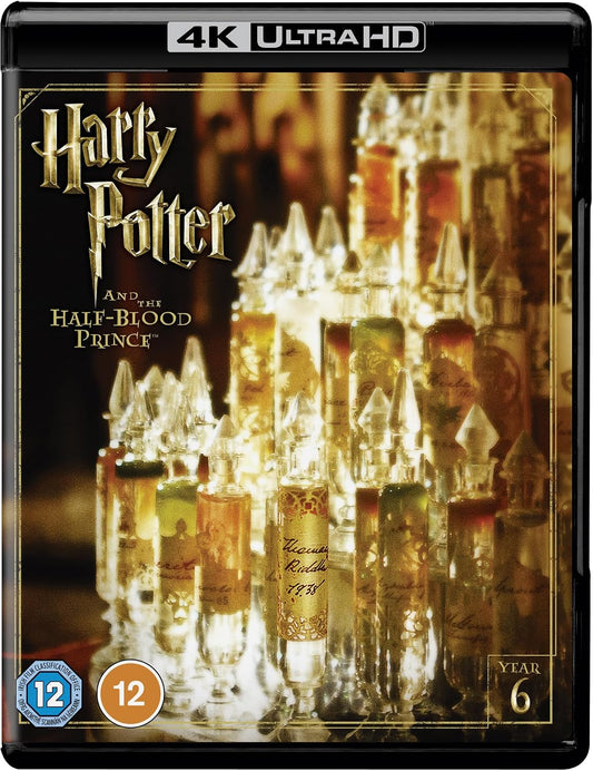 Harry Potter and the Half-Blood Prince" 4K UHD Blu-ray cover with potion bottles.