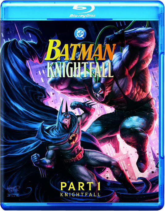 Batman: Knightfall Part 1 Blu-ray cover featuring Batman and Bane in conflict.