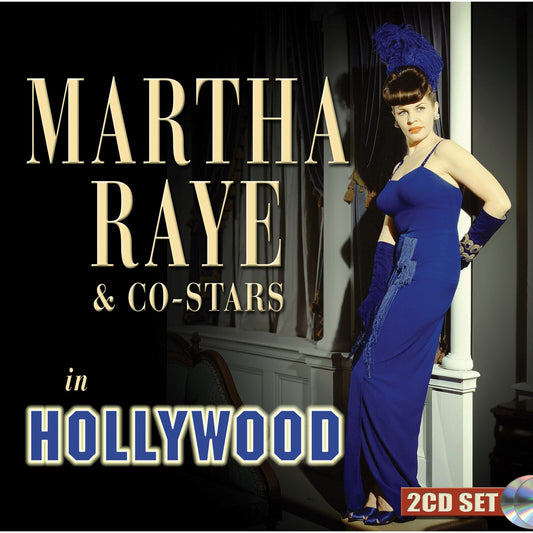 Martha Raye in a blue gown, posing for a Hollywood-themed CD cover.