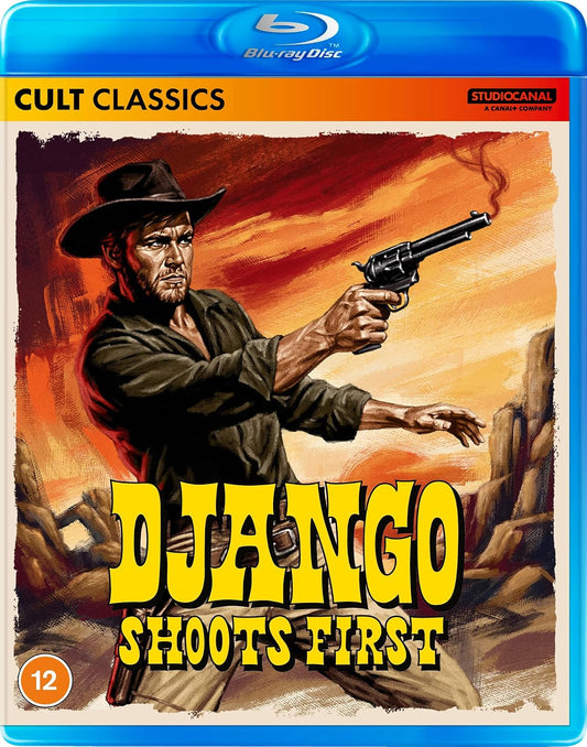 Blu-ray cover art featuring a cowboy aiming a smoking revolver against a desert background.