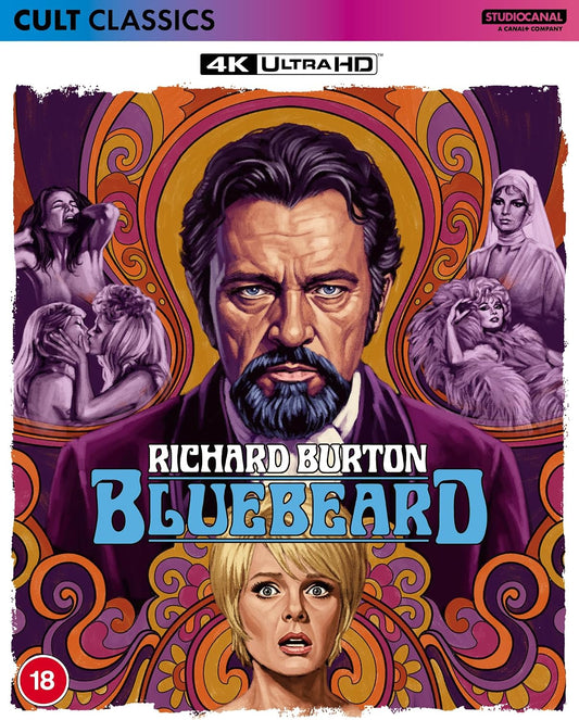 Bluebeard" movie poster featuring Richard Burton’s face and distressed women.