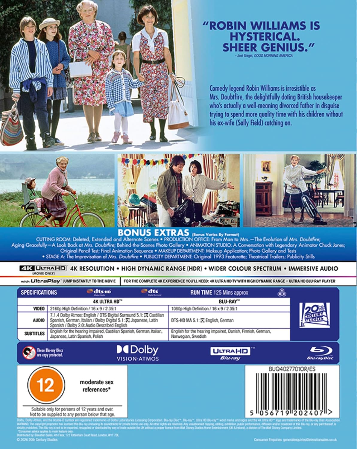 Mrs Doubtfire UHD/BLU-RAY [Blu-ray]