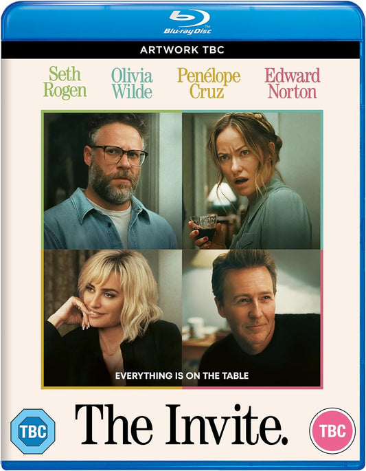 Blu-ray cover for "The Invite" featuring four actors in domestic scenes.