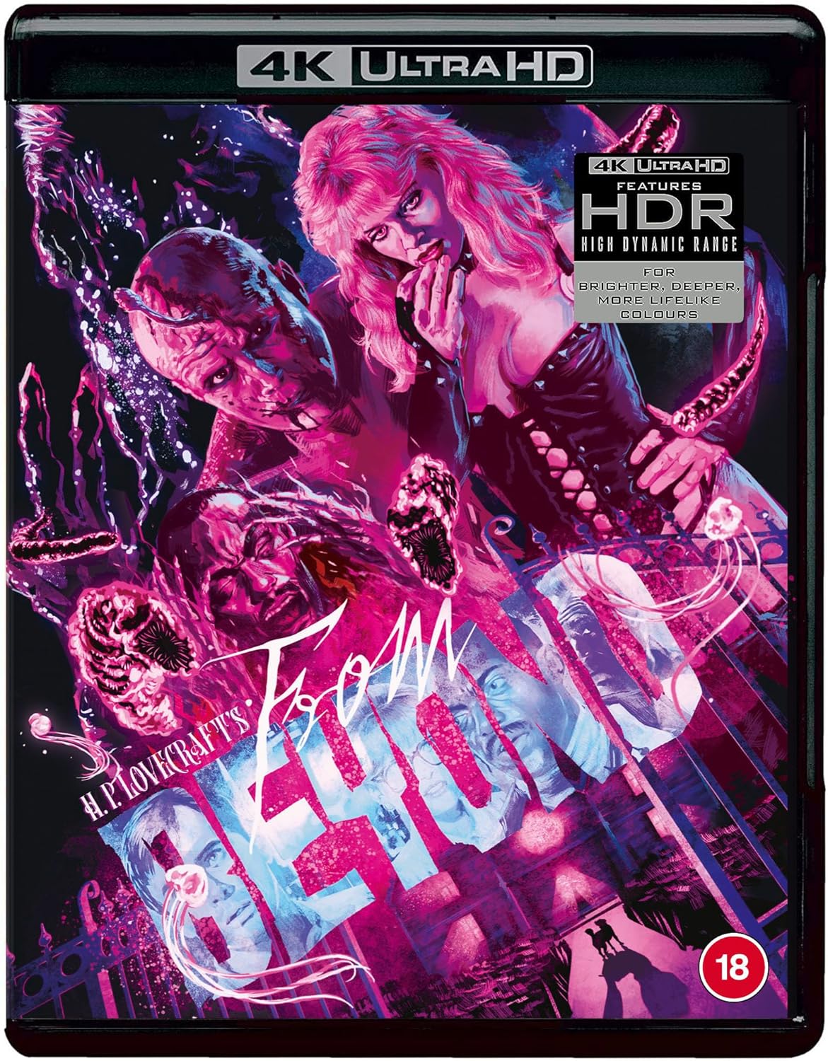 From Beyond" 4K Blu-ray cover with monstrous figures and purple tones.