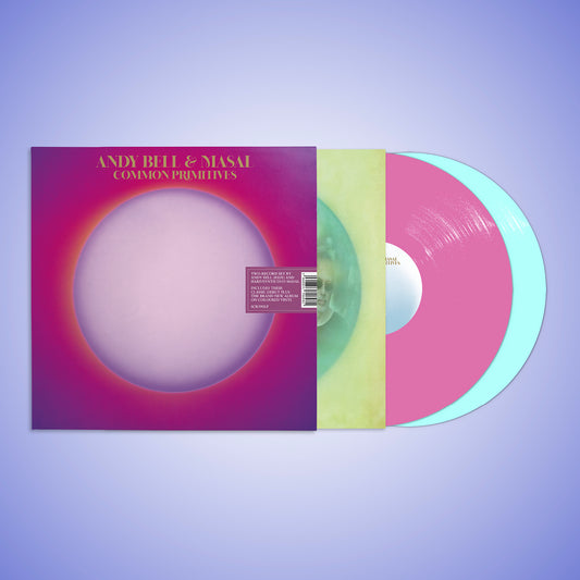 Common Primitives" vinyl LP by Andy Bell & Masal, with colorful abstract cover art.