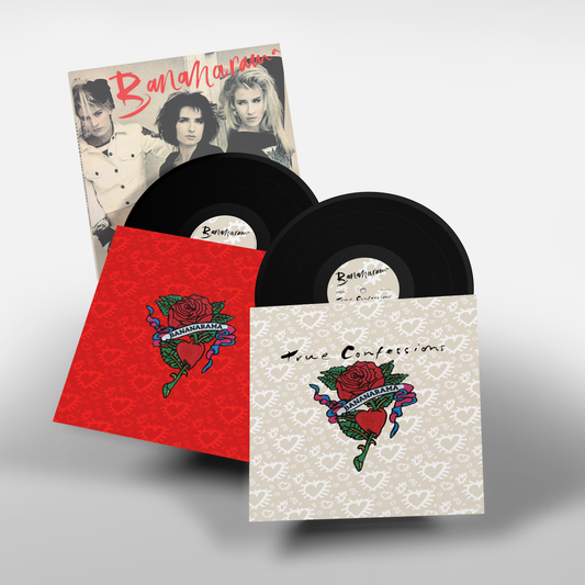 Bananarama's "True Confessions" 2LP vinyl record with heart and floral cover art.