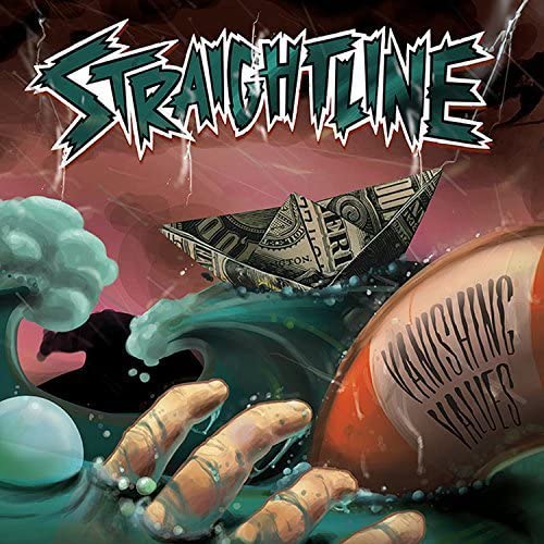 CD cover for Straightline's "Vanishing Values" featuring money origami and waves.