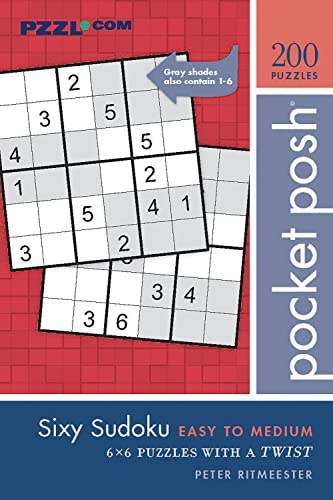 Book cover for Sixy Sudoku featuring 6x6 puzzle grids on a red background.
