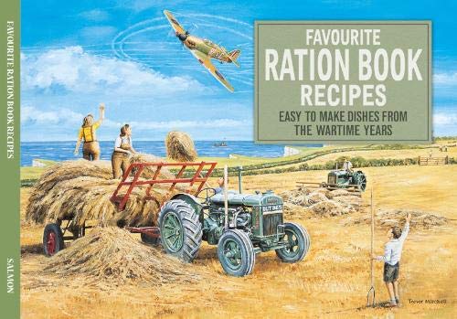 Book with salmon recipes, colourful food images, and likely a ration book style design.