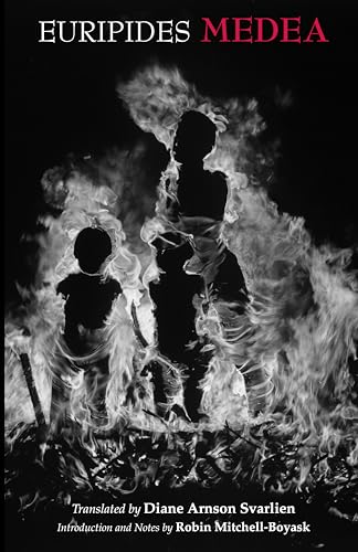 Silhouette of woman and child surrounded by flames on a book cover.