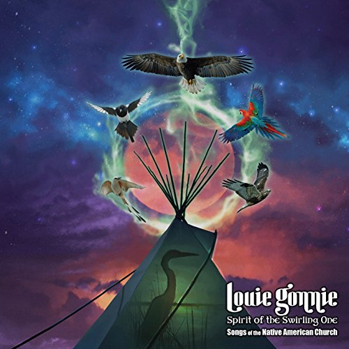 CD cover with birds flying around a teepee in a starry sky.