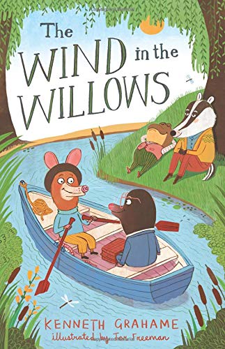Book cover: “The Wind in the Willows” with animal characters in a boat.