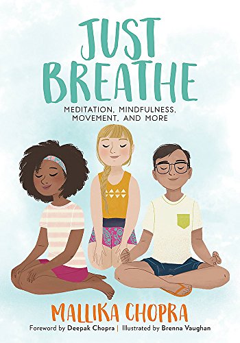 Book cover: "Just Breathe" with three diverse children meditating.