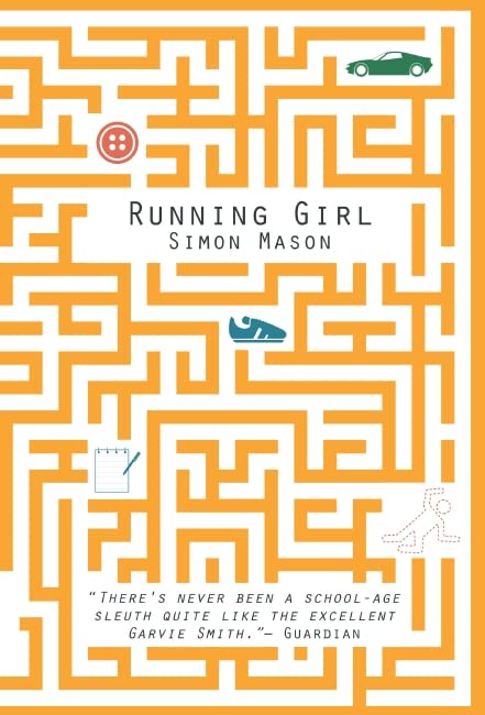 Book cover featuring an orange maze with icons of a car, button, shoe, and notebook.