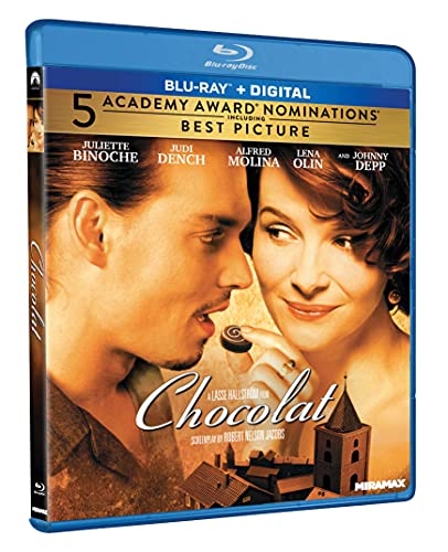 Blu-ray case for the film *Chocolat*, featuring Juliette Binoche and Johnny Depp.