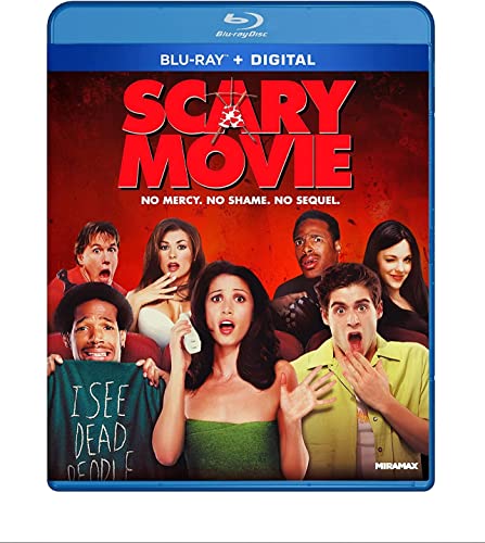 Scary Movie" Blu-ray case with cast members in exaggerated, frightened poses.