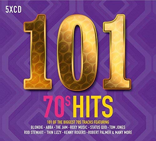 CD cover for “101 70s Hits” with gold numbers on purple background.