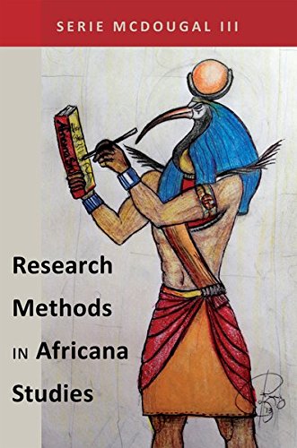 Book cover: Anubis figure writing on a scroll, title "Research Methods in Africana Studies".
