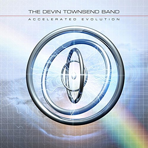 Album cover for Devin Townsend Band’s “Accelerated Evolution” with a circular, metallic design.