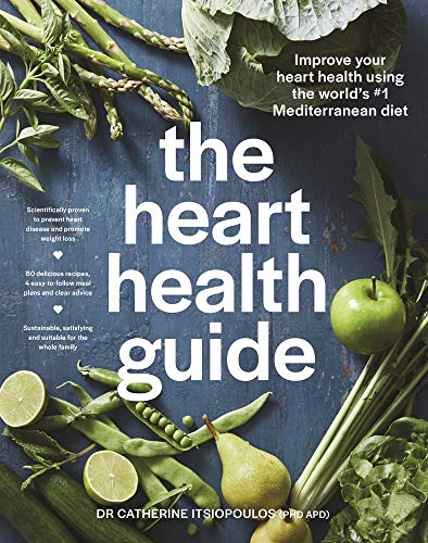 Book cover: "The Heart Health Guide" with vegetables and fruit.