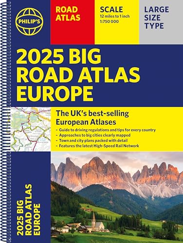 2025 Philip's Big Road Atlas of Europe : (A3 Spiral Binding)