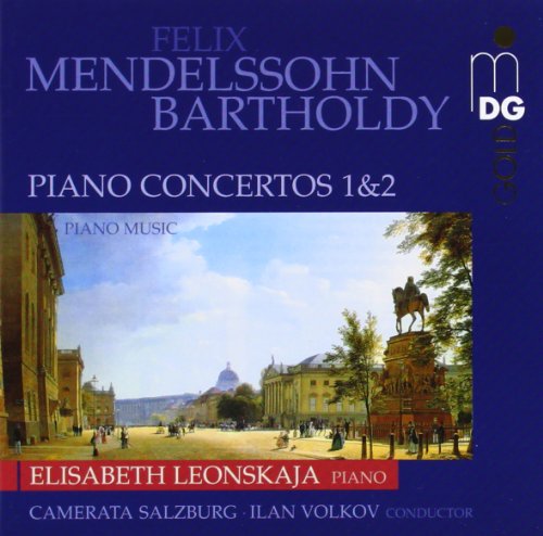 CD cover: Mendelssohn piano concertos, Salzburg cityscape, and artist names.