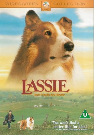 DVD cover for "Lassie" featuring a close-up of a Collie dog.