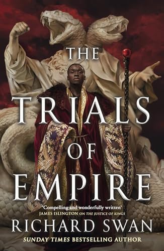 Book cover featuring a man in ornate robes standing before a two-headed snake statue.