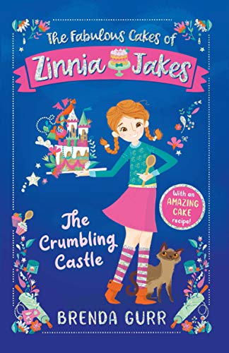 Book cover: girl with cake, castle illustration, and colorful baking tools.