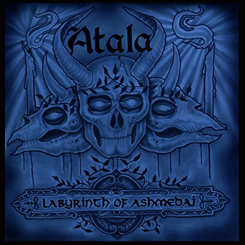 Blue album cover featuring three skull-like horned creatures and ornate text.