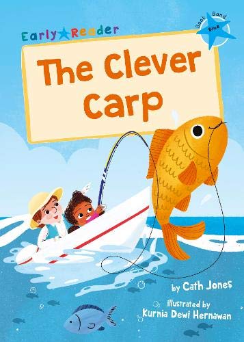 Book cover: orange carp caught on a line, children in a boat.