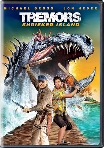 DVD cover for "Tremors: Shrieker Island" featuring a giant worm and two men.