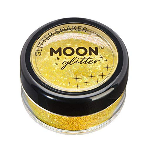 Holographic Glitter Shakers by Moon Glitter - Yellow - Cosmetic Festival Makeup Glitter for Face, Body, Nails, Hair, Lips - 5g