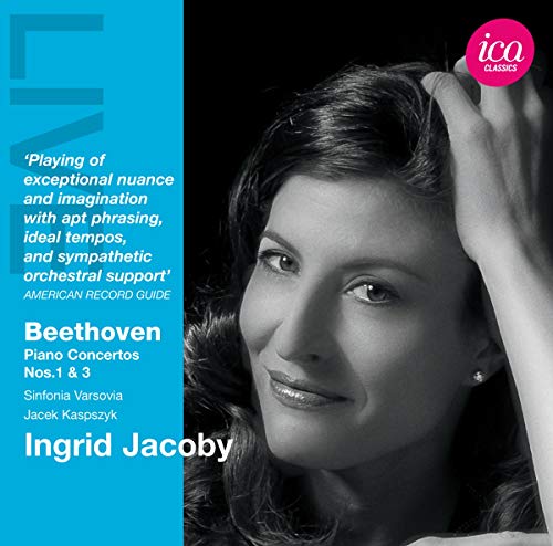 CD cover featuring Ingrid Jacoby, pianist, and Beethoven’s piano concertos.