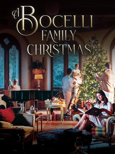 Bocelli family gathered around a piano and Christmas tree.
