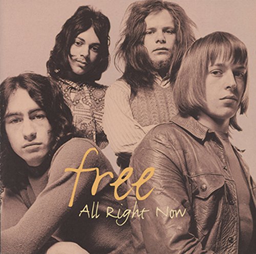 Sepia-toned album cover for Free’s “All Right Now” featuring four musicians.