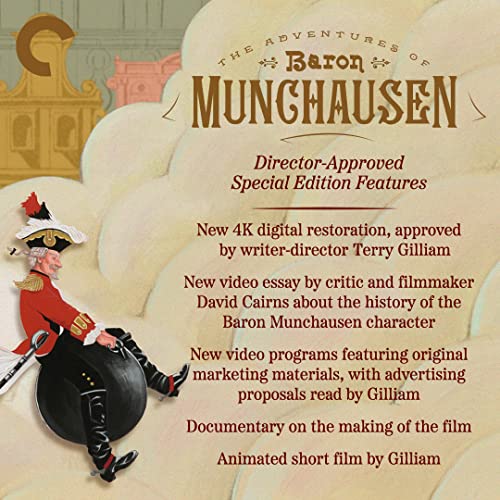 Promotional graphic listing special edition features for The Adventures of Baron Munchausen Blu-ray.