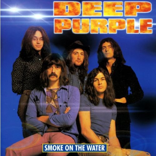 Deep Purple album cover, "Smoke on the Water", featuring five band members.