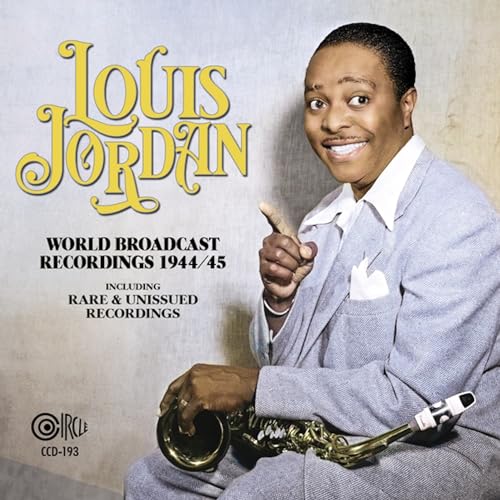 Louis Jordan portrait on CD cover, holding clarinet and saxophone.