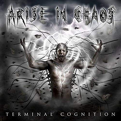 CD cover: Screaming man with electrical energy, dark and chaotic design.