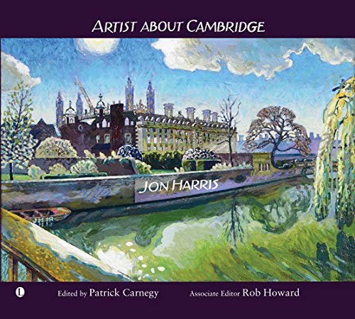 Impressionistic painting of Cambridge buildings reflected in a river.